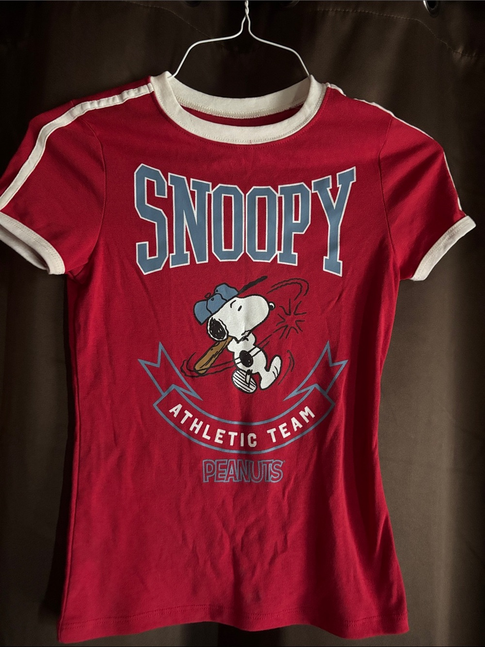 Peanuts Red Snoopy Athletic Team Ringer Tee